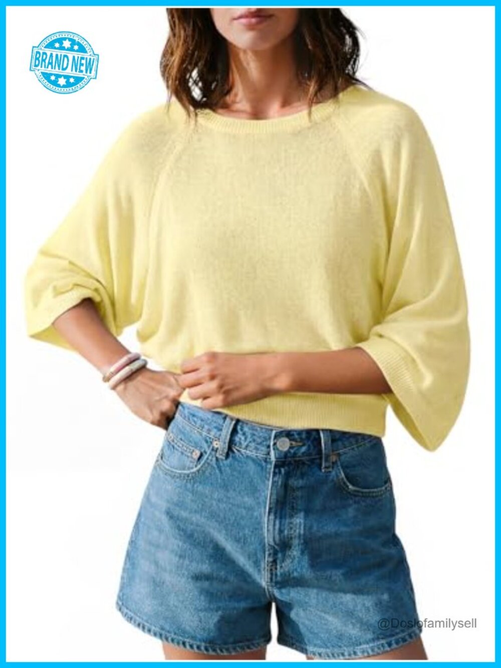 Saodimallsu Womens 3/4 Sleeve Lightweight Knit Sweater Summer Top Loose Fit